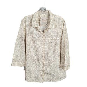 Chico's 3 Size XL Shirt No-Iron 3/4 Sleeve Cotton Leopard Print V-neck Button
